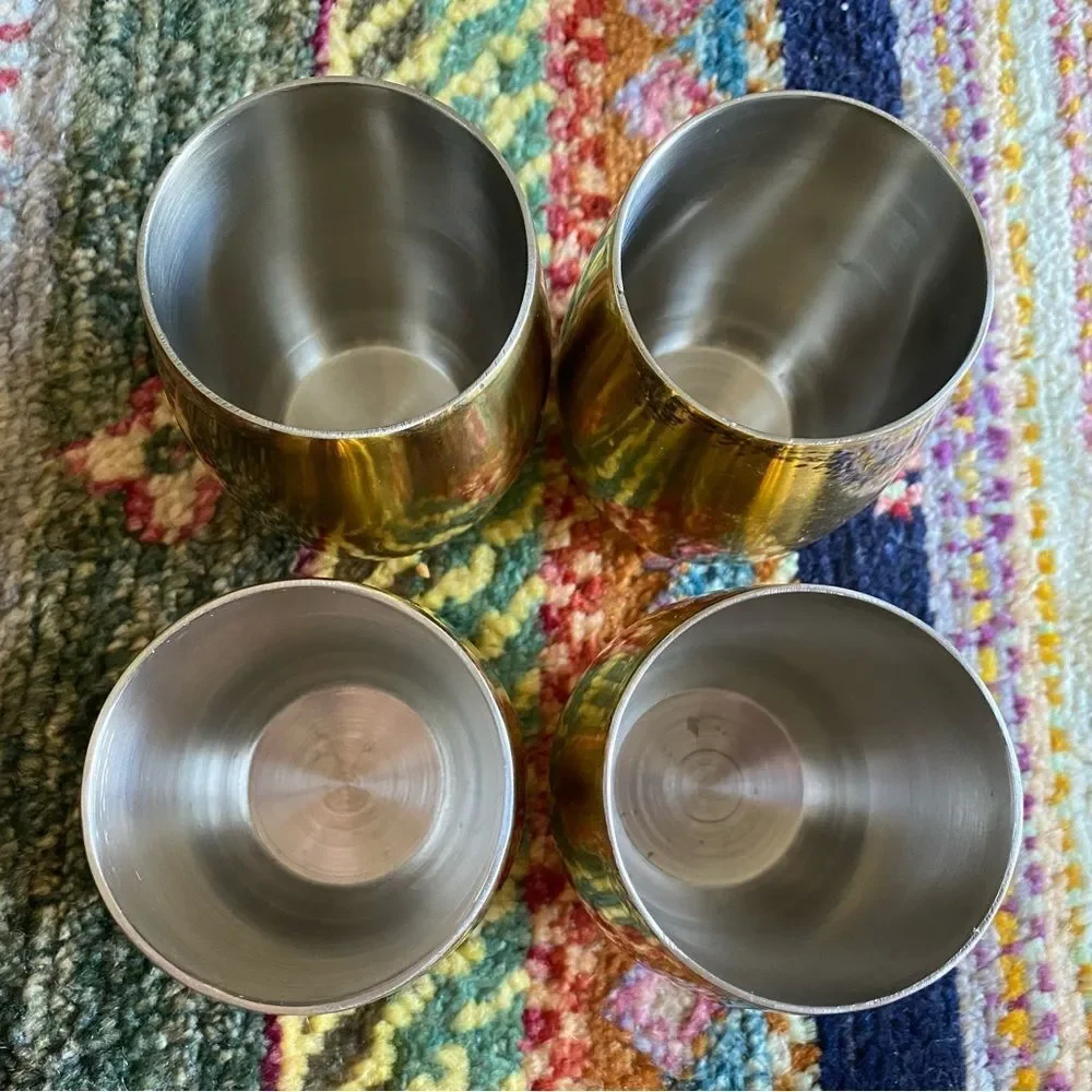 Anthropologie 4 Gold Stainless Steel Wine Mug Cups